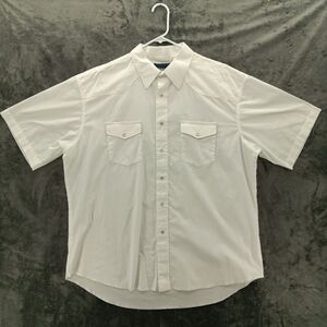 Wrangle Shirt Mens XL White Rodeo Western Cowboy Pearl Snap Short Sleeve Vintage